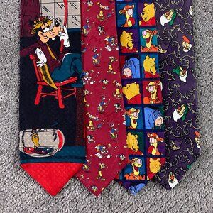 Disney Lot of 4 Ties Necktie Tie Mickey Mouse Winnie The Pooh Tigger Goofy